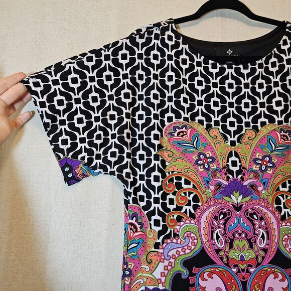 Ronni Nicole Shift Dress Black White Geometric Colorful Paisley Knee Length 8 - Picture 2 of 9